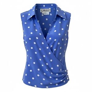 Carlisle Blue with White Polka Dots Sleeveless Silk Wrap Top Size 2